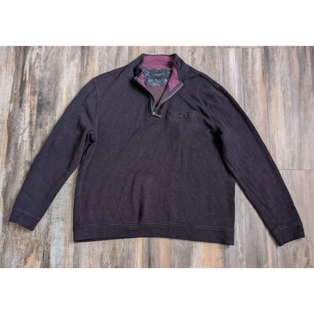 Ted Baker 1/4 Quarter Zip Pullover Funnel Neck Sweater Men's 7 XXXL Deep Purple